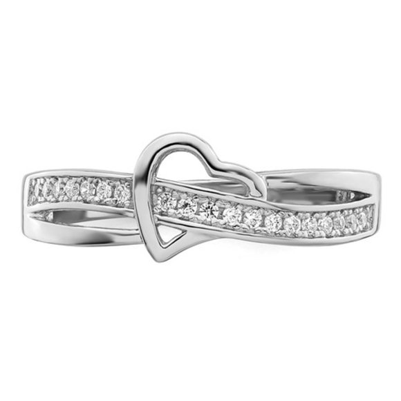 Brilliant Embers Sterling Silver Rhodium-plated Micro Paved CZ Heart Ring - Picture 3 of 5